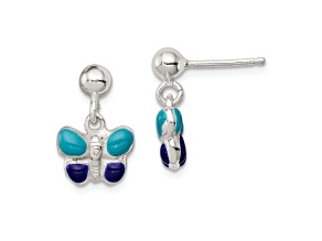 Sterling Silver Blue/Purple Enamel Butterfly Post Dangle Earrings