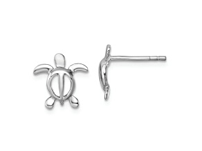 Rhodium Over Sterling Silver Cut Out Turtle Post Earrings