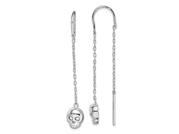Picture of Rhodium Over Sterling Silver Polished Skull Threader Earrings
