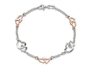 18K Rose Gold Over Sterling Silver Polished Heart Bracelet