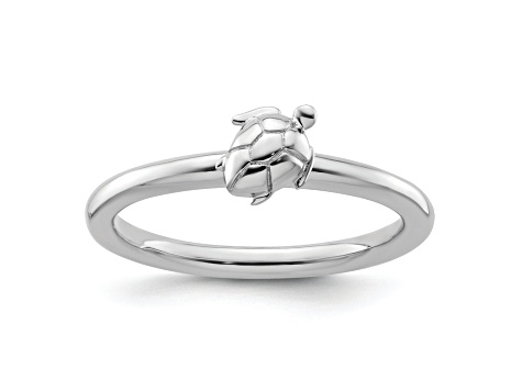Sterling Silver Stackable Expressions Rhodium Turtle Ring