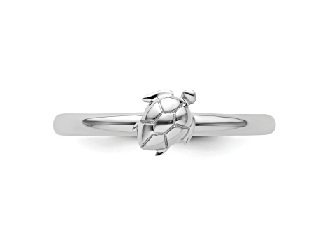 Sterling Silver Stackable Expressions Rhodium Turtle Ring