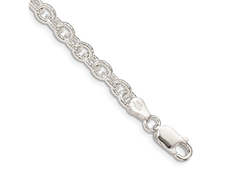 Sterling Silver 4.55mm Fancy Patterned Rolo Chain Bracelet