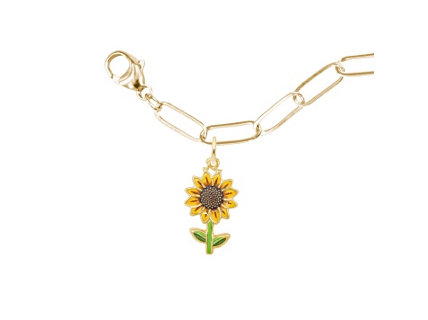 22K Gold Over Sterling Silver Painted Sunflower Bracelet Set Measures 7inch