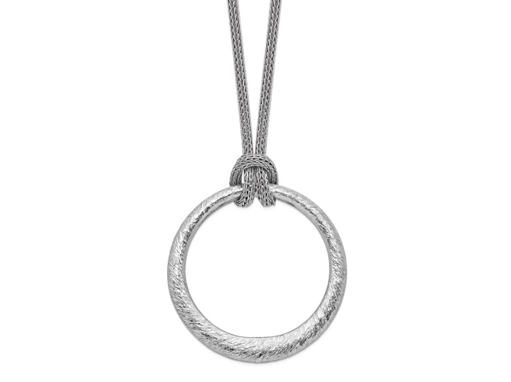 Rhodium Over Sterling Silver Textured Circle Pendant 18 Inch Necklace
