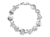 Rhodium Over Sterling Silver Polished Starfish, Shell, Sand Dollar Bracelet