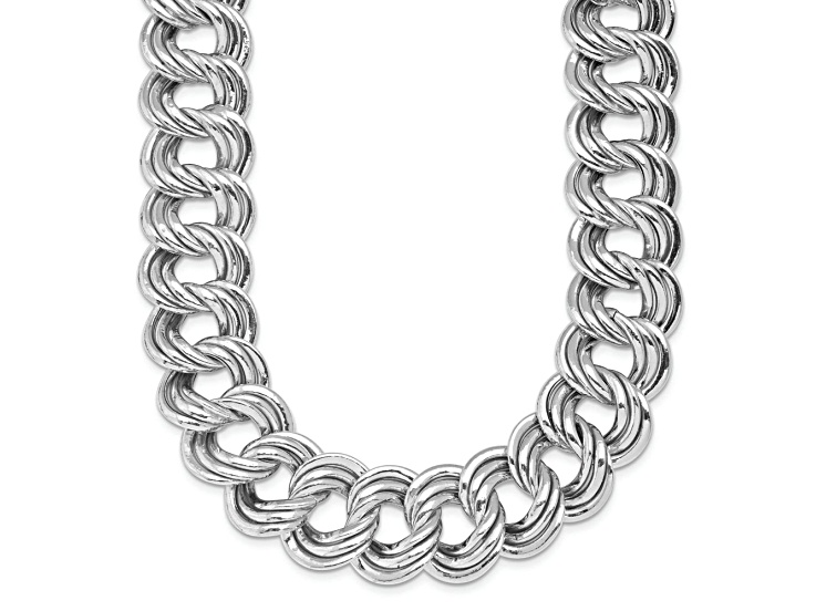 Rhodium Over Sterling Silver Polished 20mm Triple Circle Link