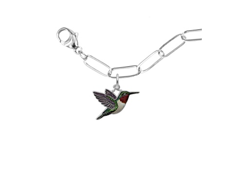 Rhodium Over Sterling Silver Painted Hummingbird Bracelet Set Measures 7inch