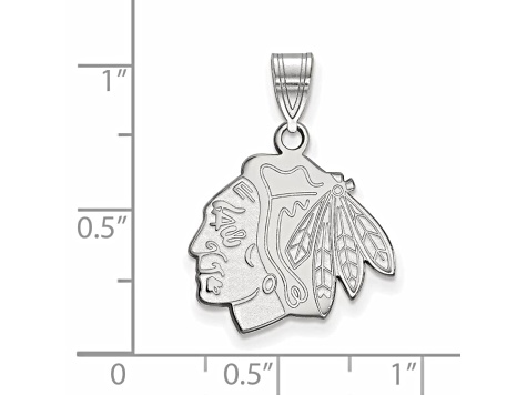 Rhodium Over Sterling Silver NHL LogoArt Chicago Blackhawks Medium Pendant