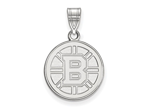 Rhodium Over Sterling Silver NHL LogoArt Boston Bruins Medium Pendant