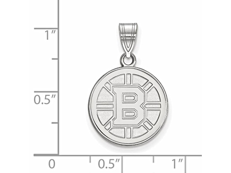 Rhodium Over Sterling Silver NHL LogoArt Boston Bruins Medium Pendant