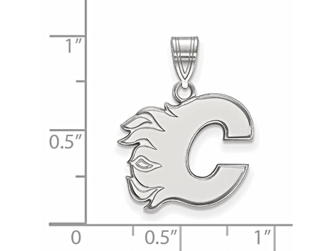 Rhodium Over Sterling Silver NHL LogoArt Calgary Flames Medium Pendant