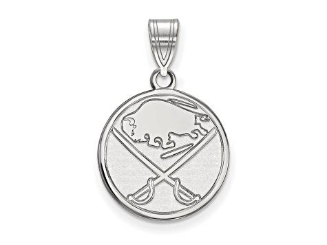 Rhodium Over Sterling Silver NHL LogoArt Buffalo Sabres Medium Pendant