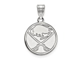 Rhodium Over Sterling Silver NHL LogoArt Buffalo Sabres Medium Pendant