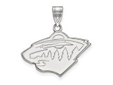 Rhodium Over Sterling Silver NHL LogoArt Minnesota Wild Medium Pendant