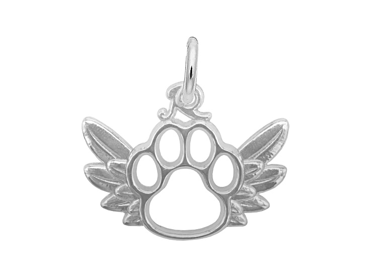 Rhodium Over Sterling Silver Paw W/Wings Measures Approx 14.43mm x 18.5mm