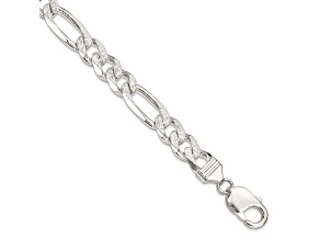 Sterling Silver 9.5mm Pavé Flat Figaro Chain Bracelet