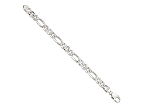 Sterling Silver 9.5mm Pavé Flat Figaro Chain Bracelet