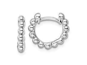 Rhodium Over Sterling Silver Beaded Hoop Earrings