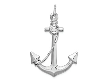Picture of Rhodium Over Sterling Silver Polished Anchor with  Rope Charm