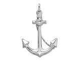 Rhodium Over Sterling Silver Polished Anchor with  Rope Charm