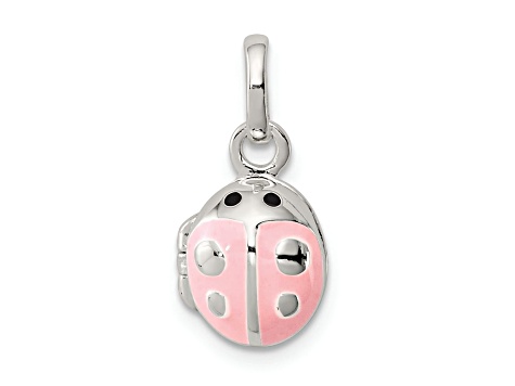 Sterling Silver Pink and Black Enamel Ladybug Locket Children's Pendant
