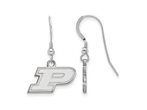 Rhodium Over Sterling Silver  LogoArt Purdue Extra Small Dangle Wire Earrings