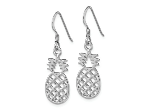 Rhodium Over Sterling Silver Polished Cut-out Pineapple Dangle Earrings