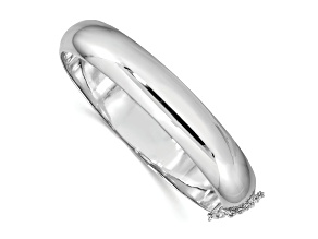 Rhodium Over Sterling Silver 12.00mm Hinged Bangle Bracelet