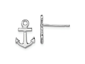 Rhodium Over Sterling Silver Polished Mini Anchor Post Earrings