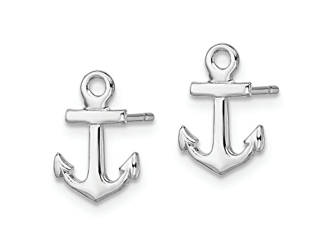 Rhodium Over Sterling Silver Polished Mini Anchor Post Earrings