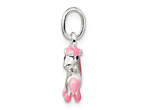 Sterling Silver Polished Pink and Black Enameled Pony Children's Pendant