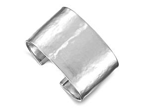 Rhodium Over Sterling Silver 37mm Hammered Cuff Bracelet