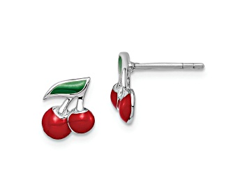 Picture of Rhodium Over Sterling Silver  Childs Enamel Cherries Post Earrings