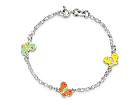 Sterling Silver Multi-color Enamel Butterflies Children's Bracelet