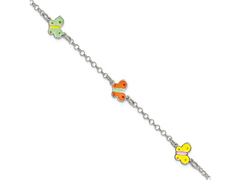 Sterling Silver Multi-color Enamel Butterflies Children's Bracelet