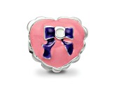 Sterling Silver Enameled Heart with Bow Bead