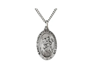 Sterling Silver St. Christopher Medal Pendant With Chain