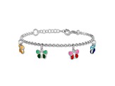 Rhodium Over Sterling Silver Enamel Butterflies 6-inch with 1-inch Extensions Child's Bracelet