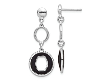 Picture of Rhodium Over Sterling Silver Polished Black Circle Post Dangle Earrings
