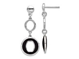 Rhodium Over Sterling Silver Polished Black Circle Post Dangle Earrings