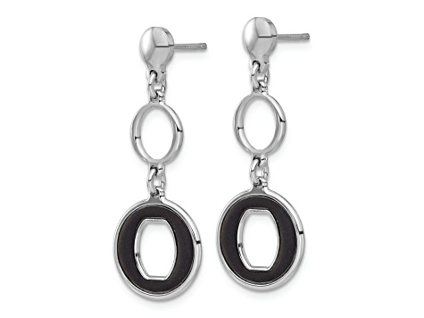 Rhodium Over Sterling Silver Polished Black Circle Post Dangle Earrings