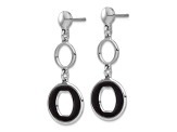 Rhodium Over Sterling Silver Polished Black Circle Post Dangle Earrings