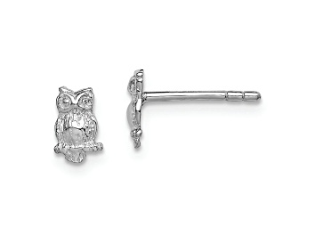 Picture of Rhodium Over Sterling Silver Polished and Textured Owl Post Earrings