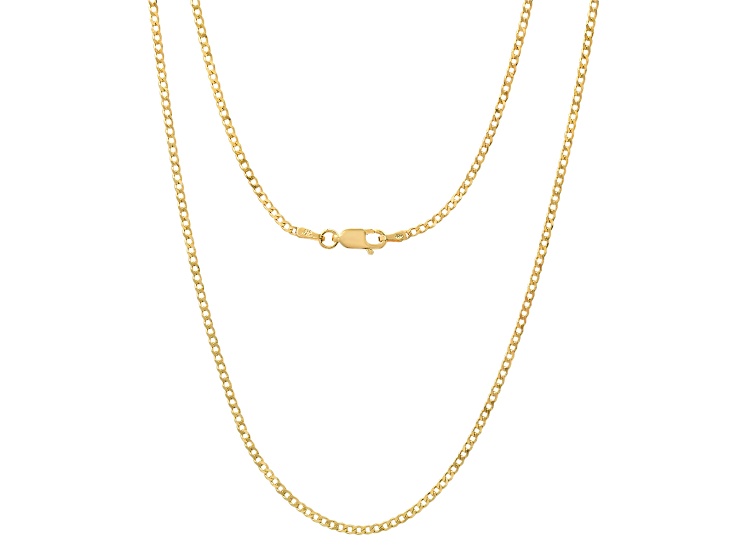 Unisex 14K Yellow Gold Over Sterling Silver Thin Cuban Link Chain Necklace