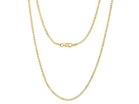 Unisex 14K Yellow Gold Over Sterling Silver Thin Cuban Link Chain Necklace