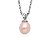 Rhodium Over Sterling Silver Pink Rice 6-7mm FWC Pearl Necklace