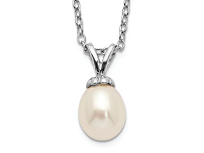 Rhodium Over Sterling Silver White Rice 6-7mm FWC Pearl Necklace