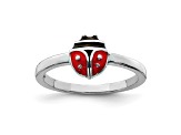 Rhodium Over Sterling Silver Polished and Enameled Ladybug Children's Ring