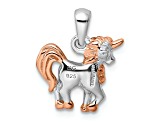 Rhodium Over Sterling Silver with 14K Rose Gold Over Sterling Silver 3D Unicorn Pendant